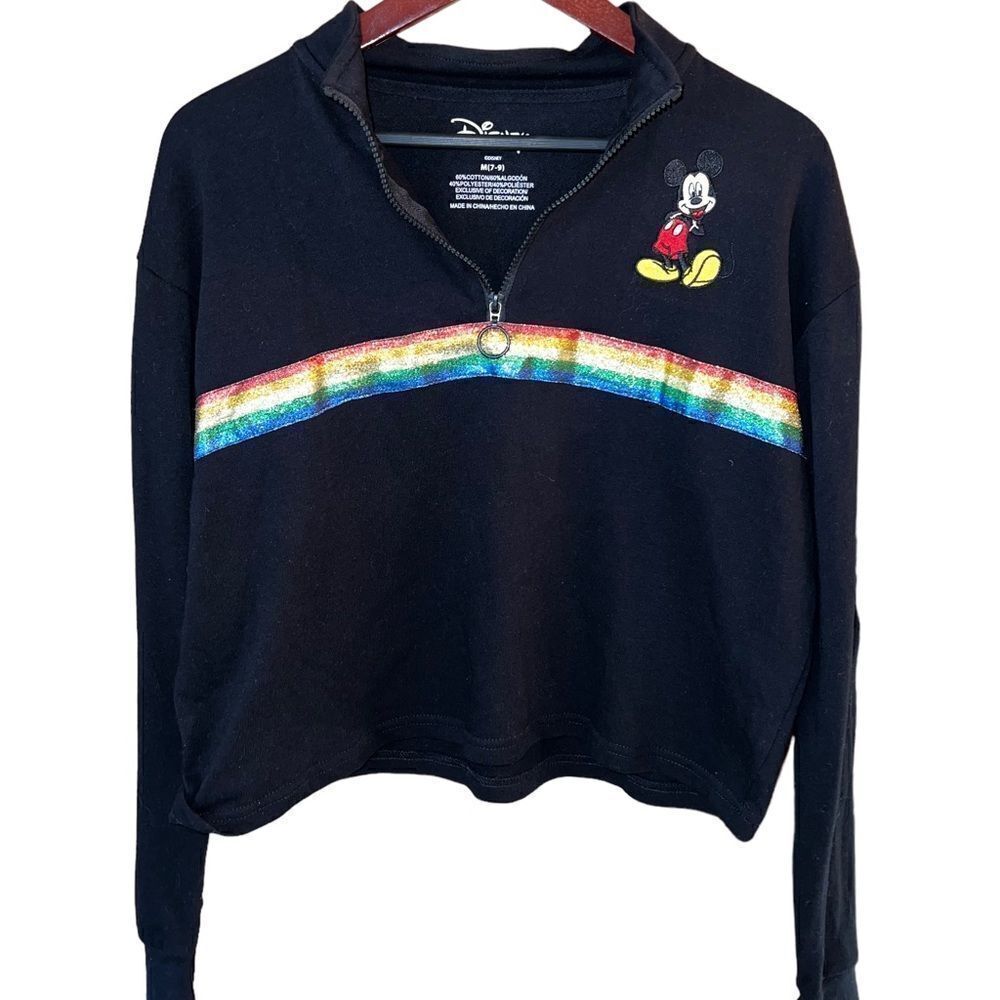 Disney Mickey Mouse Rainbow Stripe 1/4 Zip Pullover Girls Size 7-8